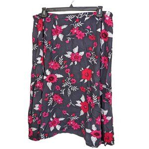 Vintage 90s Midi Skirt Plus 22W Dark Floral Modest Elastic Waist Black Grunge
